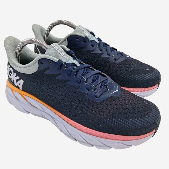 Hoka One One Shoes Womens Size 8.5 Navy Gray Clifton 7 Road Running 1110509 - Picture 1 of 9